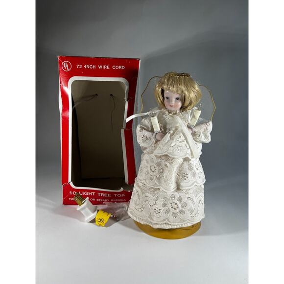 Vintage Lighted Angel Christmas Tree Topper Works Porcelain Face in Original Box - Picture 2 of 16